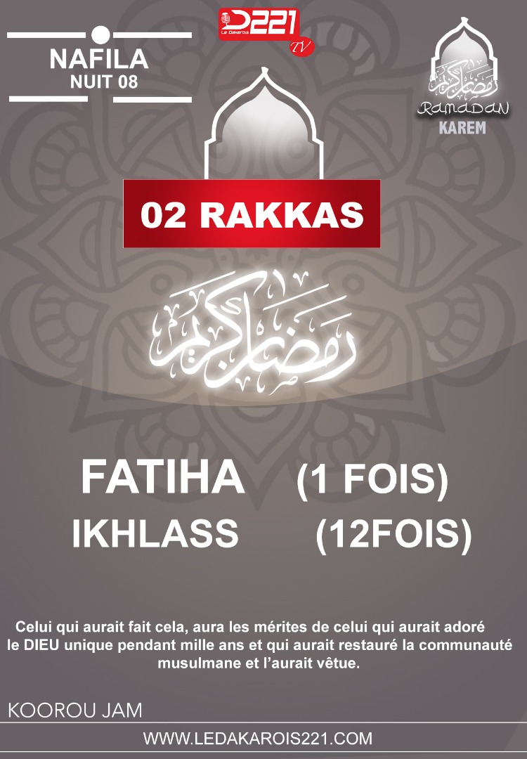 Infos Ramadan 2020 : Nafila 8ième nuit