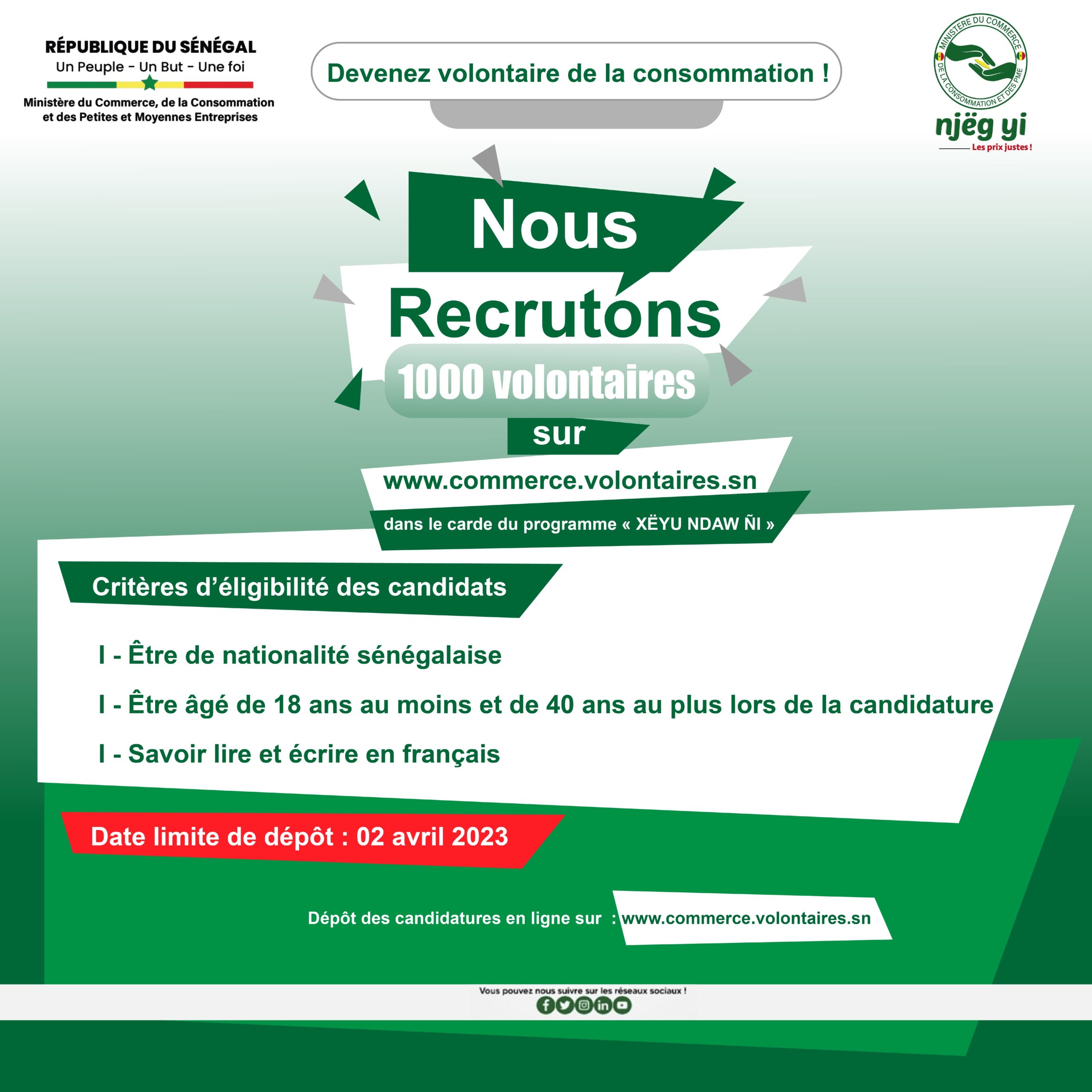 Communiqué de presse : le ministère recrute 1 000 volontaires.