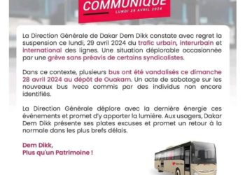 Sénégal : « Plusieurs bus ont été vandalisés ce dimanche » , selon la Direction générale de DDD
