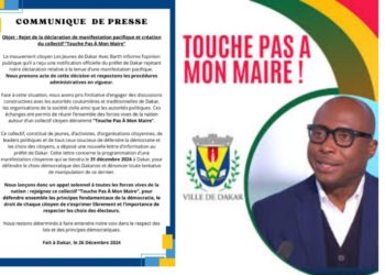 COMMUNIQUE DE PRESSEObjet : Rejet de la déclaration de manifestation pacifique et création du collectif “Touche Pas À Mon Maire”